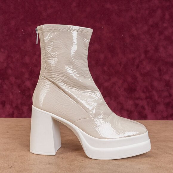 Free People Double Stack Platform Boots Cream Leather Y2K 90s Square Toe Sz 8.5 - Picture 4 of 9